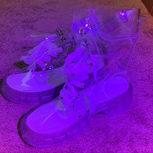 UNIQUE AND OOAK Women’s Clear/Transparent Military Combat Boots Size 9